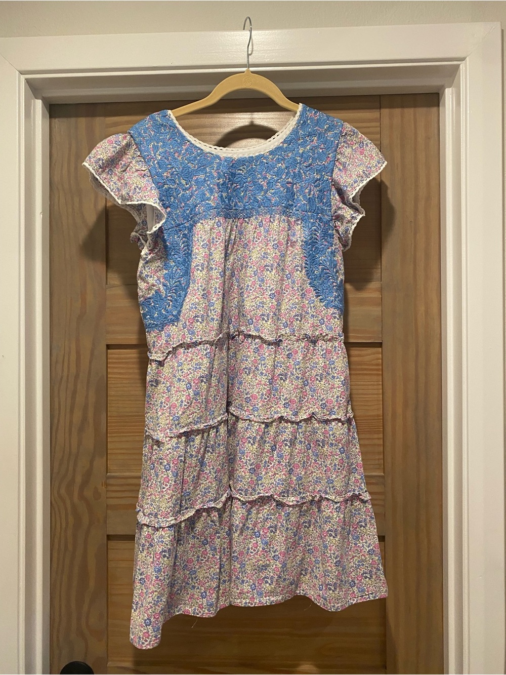 Blue Yoke Floral Tiered Casual Dress